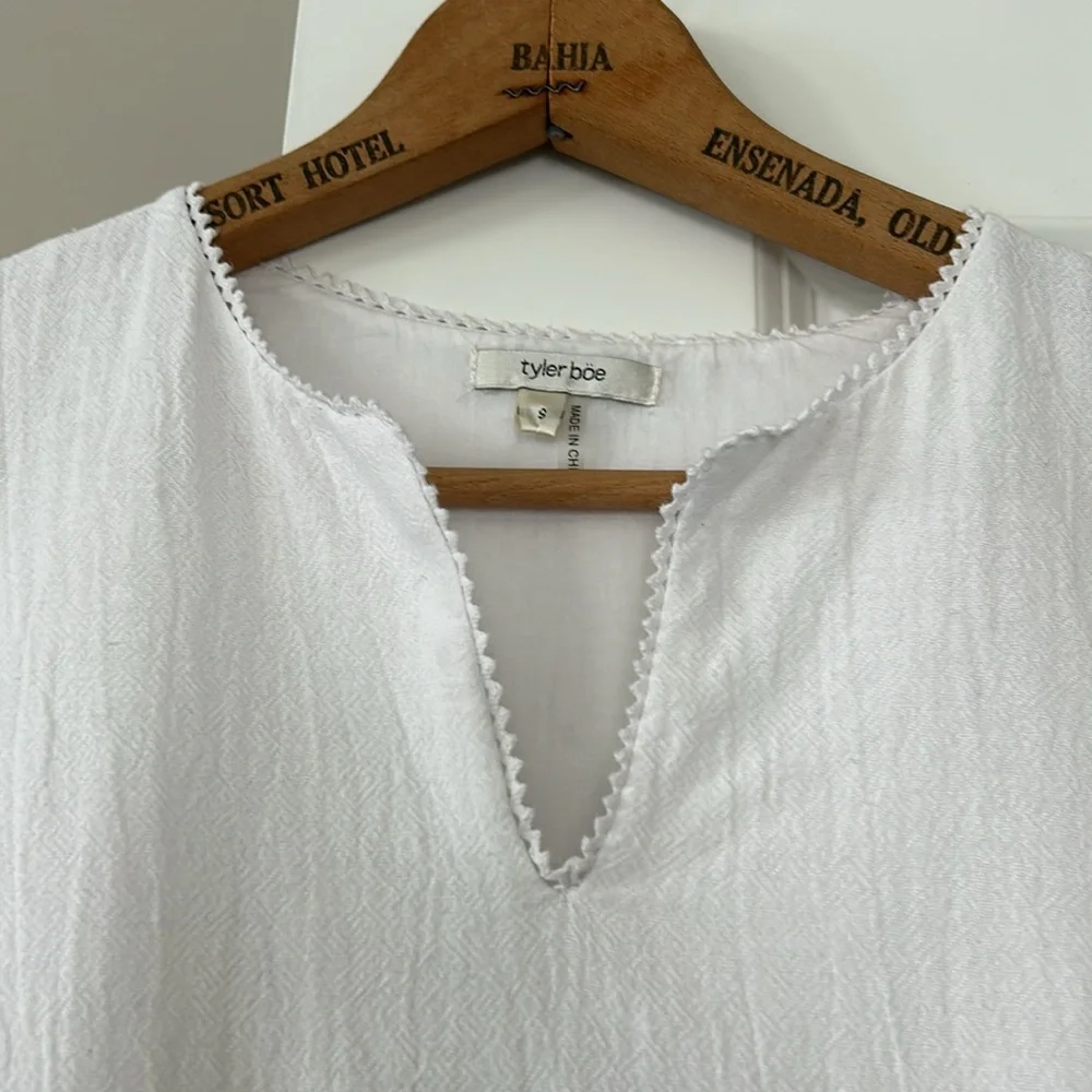 Tyler Boe Izzy Eyelet Topper Crochet Dress w Bell Sleeves Notch Neck White - Picture 5 of 15